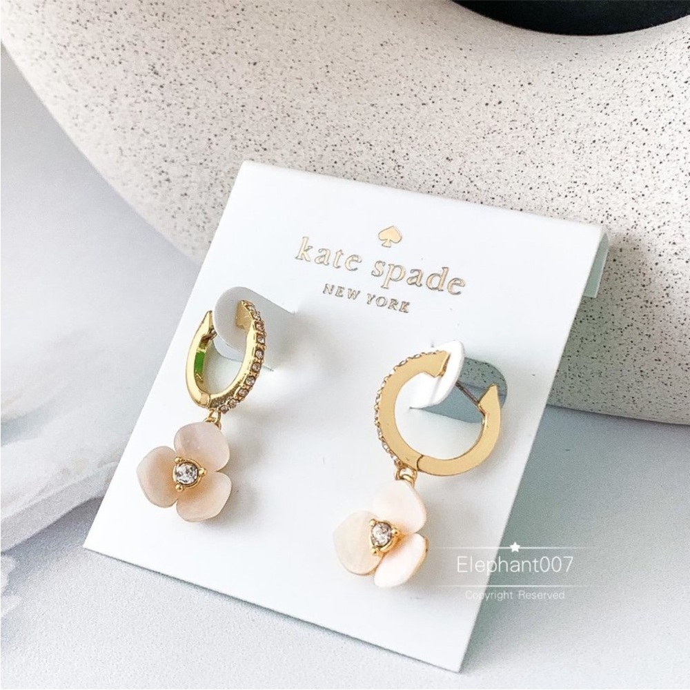 Kate Spade 18K Gold Crystal Flower Huggie Drop Earrings